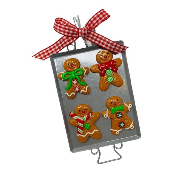 Mini Gingerbread Men Cookie Ornament Christmas Sheet Tray Bakery Red Gingham New - Picture 6 of 7